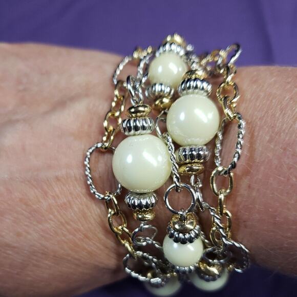 Bijoux Stella Multistrand Mixed Metals Faux Pearl Bracelet, NWT - Picture 4 of 12